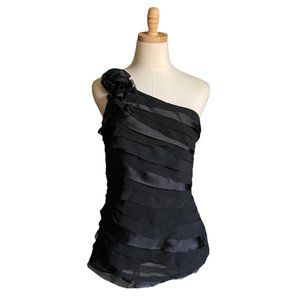 Y2K WHBM Goth Black One Shoulder Subversive Corsage Top